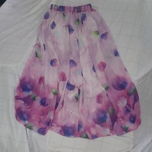 Afibi Womens XL Pink Floral Watercolor Circle Skirt with Elastic Waist